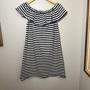 Kate Spade New York Dark Navy & White Striped Off-Shoulder Mini Dress Small